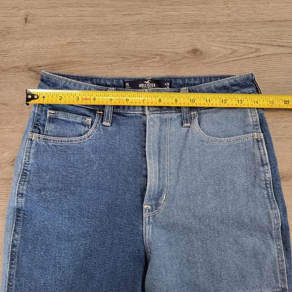 Hollister Ultra High-Rise‎ Mom Jean Denim Patchwork Colorblock Blue 3S 26x25